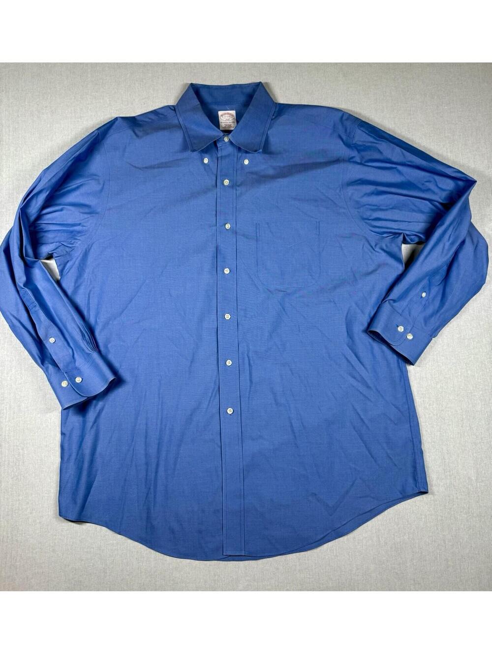 Brooks Brothers 346 Original Polo Shirt Men's 17 2/3 Blue Long Sleeve Button